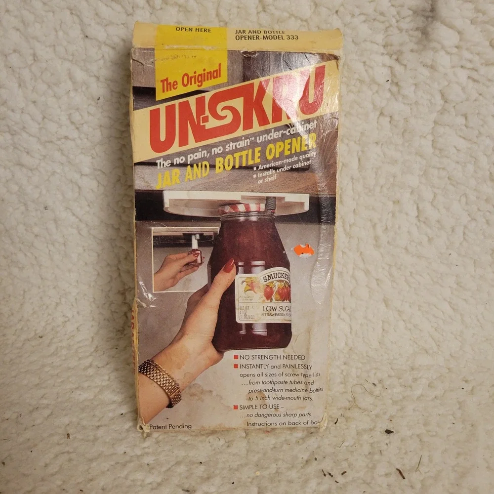UN-SKRU Jar Opener Model 333 Brown Good Vintage Under Cabinet Kitchen Tool USA
